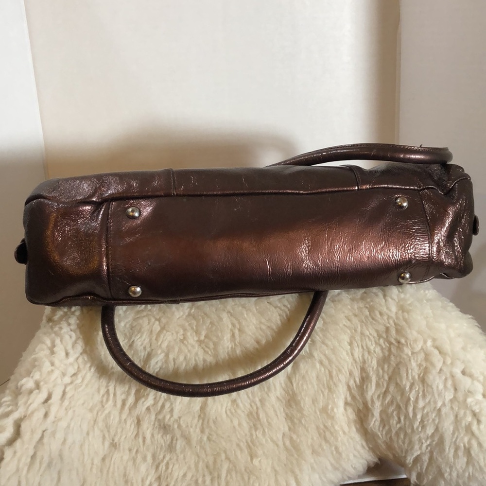 HOBO International Patent Metallic Lined Shoulder Satchel Leather Bag Brown - Picture 8 of 9